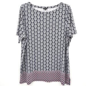 Talbots womens floral border print tunic top Size 2X stretch knit short sleeve